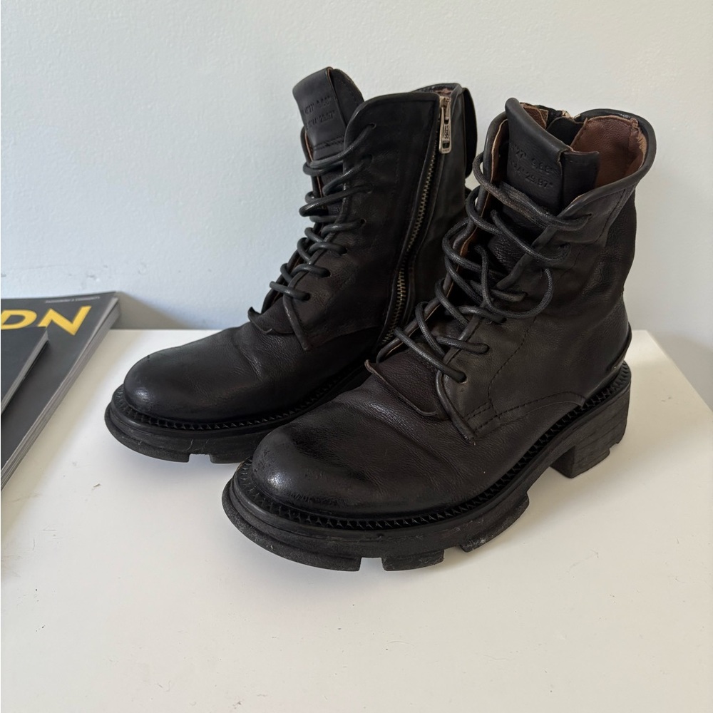 A.S.98 x Free People Lukie Black Leather Combat Boots